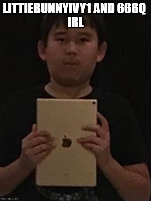 Kid with ipad | LITTIEBUNNYIVY1 AND 666Q 
IRL | image tagged in kid with ipad | made w/ Imgflip meme maker