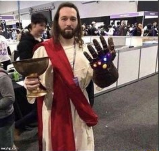 10 upvotes and this is my announcement template again | image tagged in jesus infinity gauntlet | made w/ Imgflip meme maker