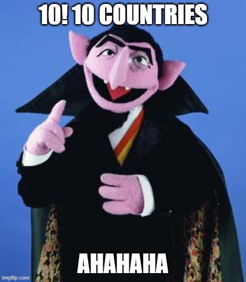 The Count | 10! 10 COUNTRIES; AHAHAHA | image tagged in the count | made w/ Imgflip meme maker