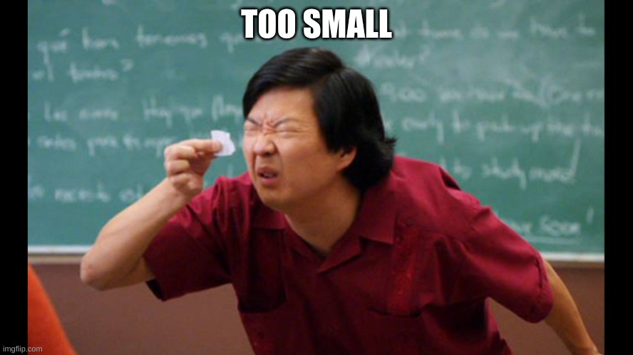 Too small | TOO SMALL | image tagged in too small | made w/ Imgflip meme maker