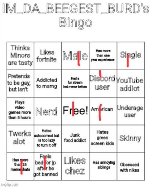 IM_DA_BEEGEST_BURD's Bingo | image tagged in im_da_beegest_burd's bingo | made w/ Imgflip meme maker