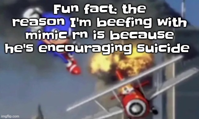 Like dude tf | Fu​​n fact: the reason I'm beefing with mimic rn is because he's encouraging suicide | image tagged in al segaeda | made w/ Imgflip meme maker