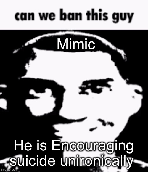 Can we ban this guy | Mimic; He is Encouraging suicide unironically | image tagged in can we ban this guy | made w/ Imgflip meme maker