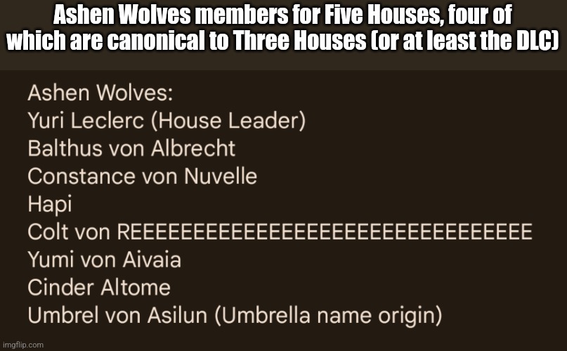 They do be the rats tho | Ashen Wolves members for Five Houses, four of which are canonical to Three Houses (or at least the DLC) | image tagged in fire emblem,five houses,eeveelution squad | made w/ Imgflip meme maker