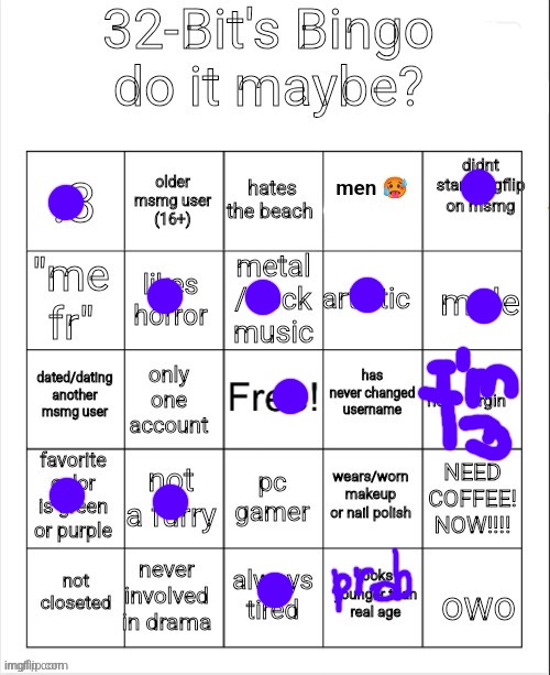 32's Bingo | image tagged in 32's bingo | made w/ Imgflip meme maker