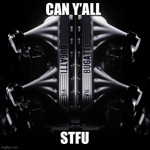 Bugatti Chiron v16 engine | CAN Y’ALL; STFU | image tagged in bugatti chiron v16 engine | made w/ Imgflip meme maker