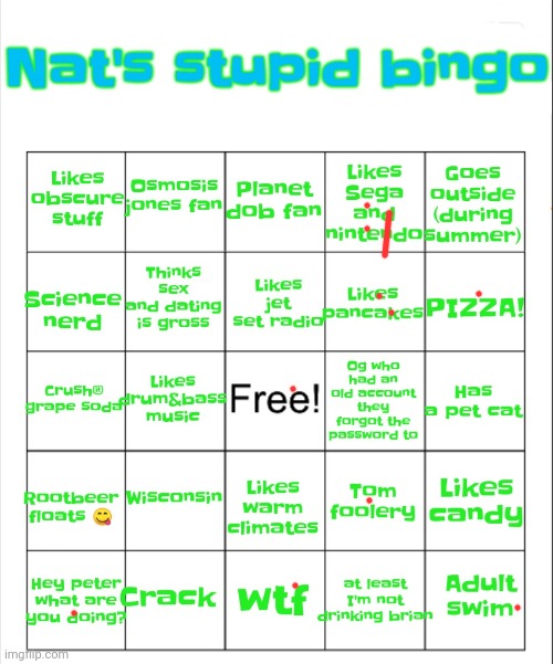 Nat's stupid bingo | image tagged in nat's stupid bingo | made w/ Imgflip meme maker