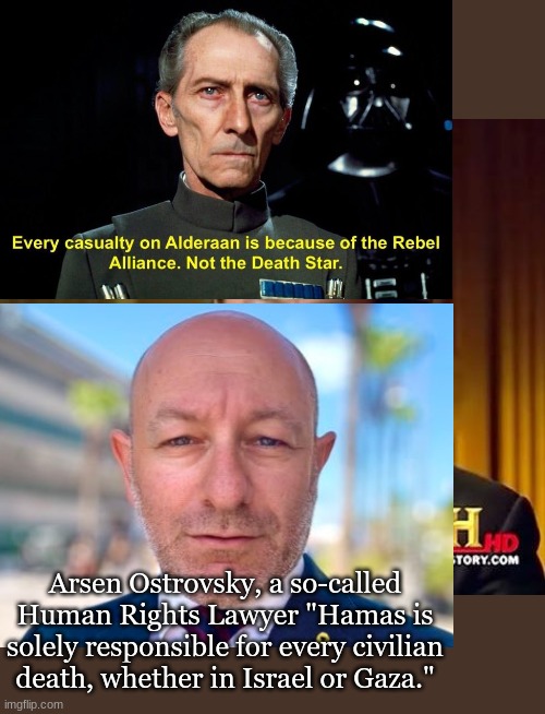 Ancient Aliens Meme | Arsen Ostrovsky, a so-called Human Rights Lawyer "Hamas is solely responsible for every civilian death, whether in Israel or Gaza." | image tagged in memes,ancient aliens | made w/ Imgflip meme maker