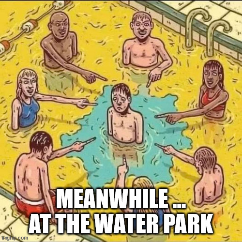 Taste tested true | MEANWHILE ... AT THE WATER PARK | image tagged in pool,amusement park,public restrooms | made w/ Imgflip meme maker