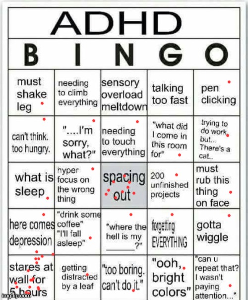 adhd bingo | image tagged in adhd bingo | made w/ Imgflip meme maker