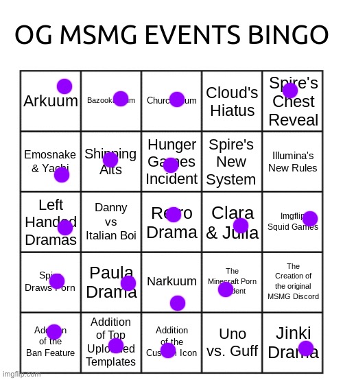 og msmg events bingo | image tagged in og msmg events bingo | made w/ Imgflip meme maker