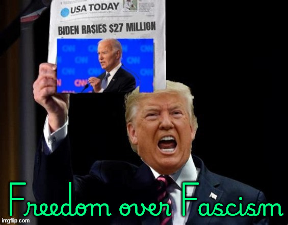 Poor Donald | Freedom over Fascism | image tagged in closet democrats,clinton republicans,maga madness,biden raises 27 million,money talks,lock him up | made w/ Imgflip meme maker