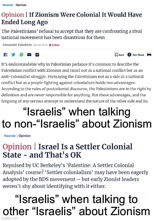 One article is meant for people outside of “Israel” and the other for people in “Israel”. Guess which is which | made w/ Imgflip meme maker