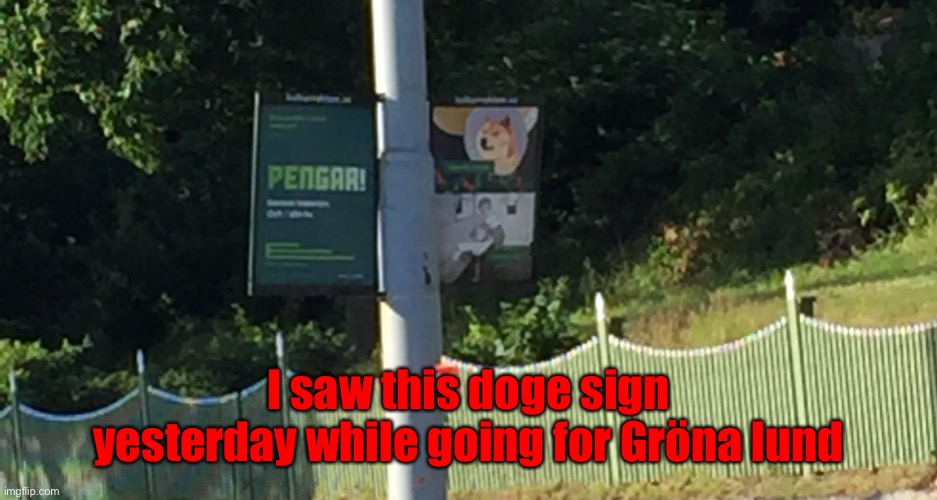 The sign besides it says money btw | I saw this doge sign yesterday while going for Gröna lund | made w/ Imgflip meme maker
