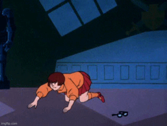 Velma looking for glasses | image tagged in velma looking for glasses | made w/ Imgflip meme maker