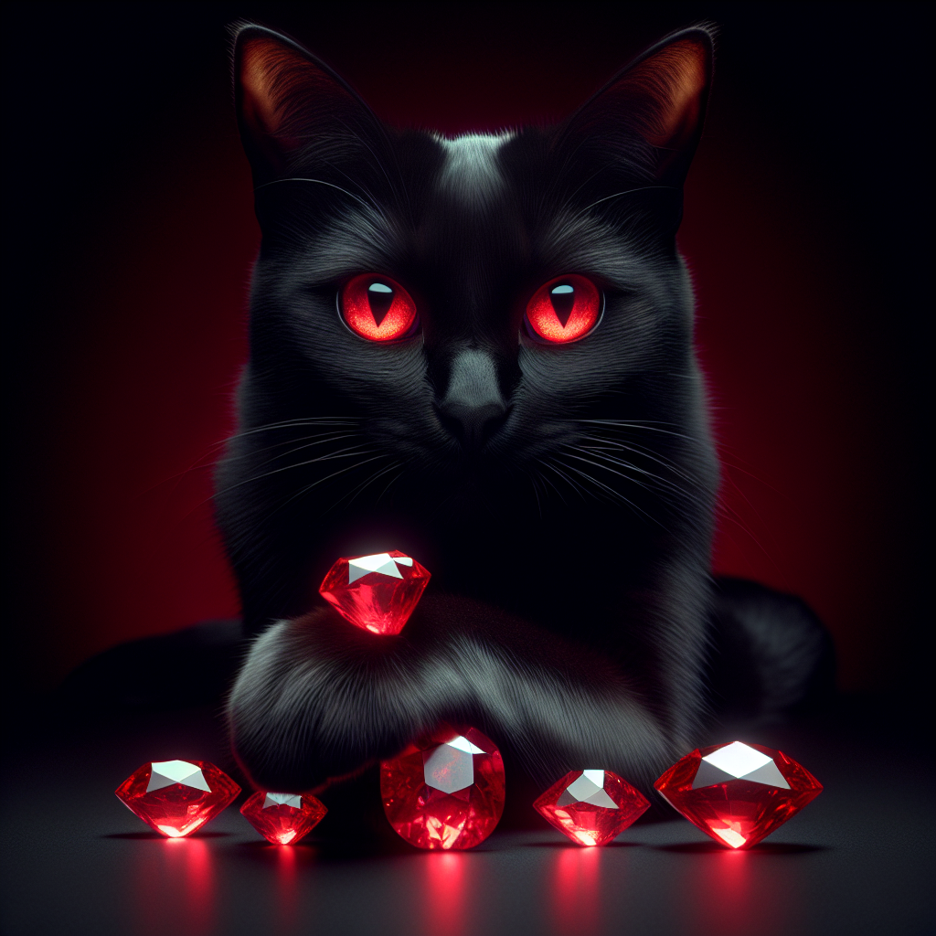 High Quality Black Cat with Red Eyes Holding Rubies Blank Meme Template