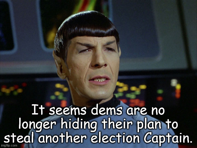 spock logic star trek | It seems dems are no longer hiding their plan to steal another election Captain. | image tagged in spock logic star trek | made w/ Imgflip meme maker