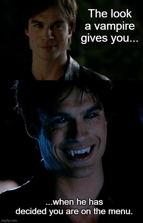 How tasty are you? | The look a vampire gives you... ...when he has decided you are on the menu. | image tagged in vampires,the vampire diaries | made w/ Imgflip meme maker