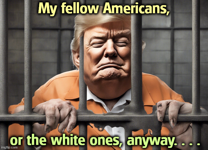 My fellow Americans, or the white ones, anyway. . . . | image tagged in trump,racist,jail,prison | made w/ Imgflip meme maker