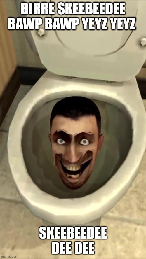 Skibidi toilet | BIRRE SKEEBEEDEE BAWP BAWP YEYZ YEYZ; SKEEBEEDEE DEE DEE | image tagged in skibidi toilet | made w/ Imgflip meme maker