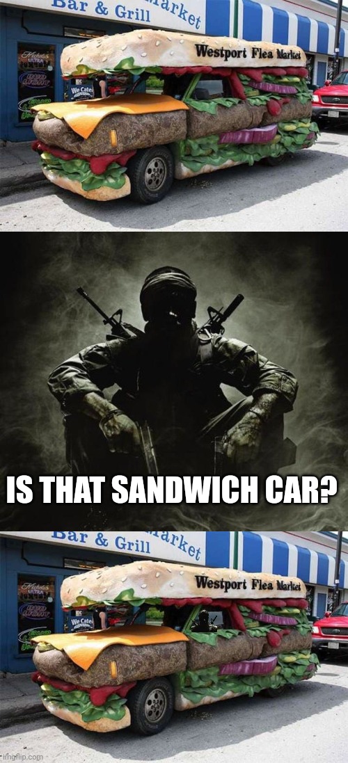 Holy cow!!! | IS THAT SANDWICH CAR? | image tagged in is that x black ops | made w/ Imgflip meme maker