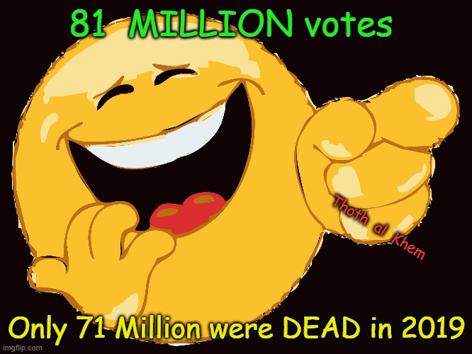 JOE BIDEN 81 MILLION VOTES | 81  MILLION votes; Thoth  al  Khem; Only 71 Million were DEAD in 2019 | image tagged in joebiden,biden harris,save democracy,lmfao,donald trump,moderators hate me i speak facts | made w/ Imgflip meme maker