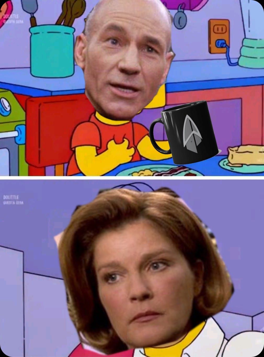High Quality Picard as Bart Simpson Janeway as Homer Blank Meme Template