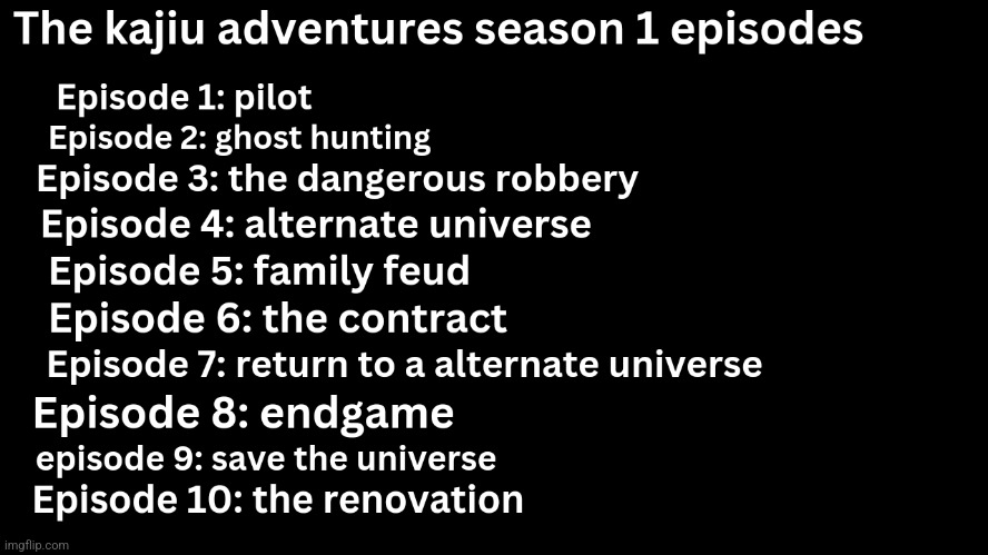 The kajiu adventures season 1 episodes: this will take place during the events of the renovation arc | image tagged in fun,godzilla,hitler downfall | made w/ Imgflip meme maker