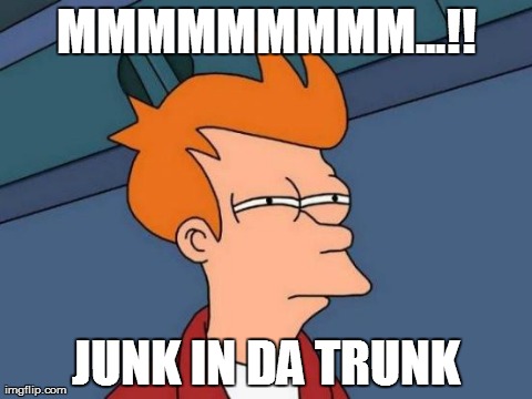 Futurama Fry | MMMMMMMMM...!! JUNK IN DA TRUNK | image tagged in memes,futurama fry | made w/ Imgflip meme maker