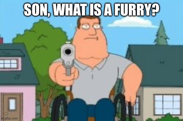OH NOES | SON, WHAT IS A FURRY? | image tagged in joe swanson gun | made w/ Imgflip meme maker
