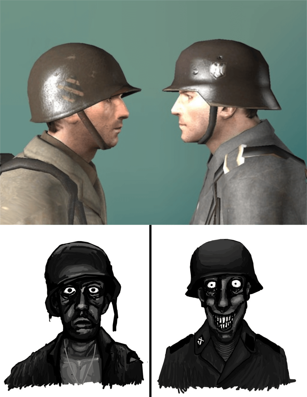 High Quality American and German soldier staring Blank Meme Template