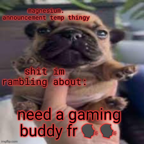 pug temp | need a gaming buddy fr 🗣🗣 | image tagged in pug temp | made w/ Imgflip meme maker