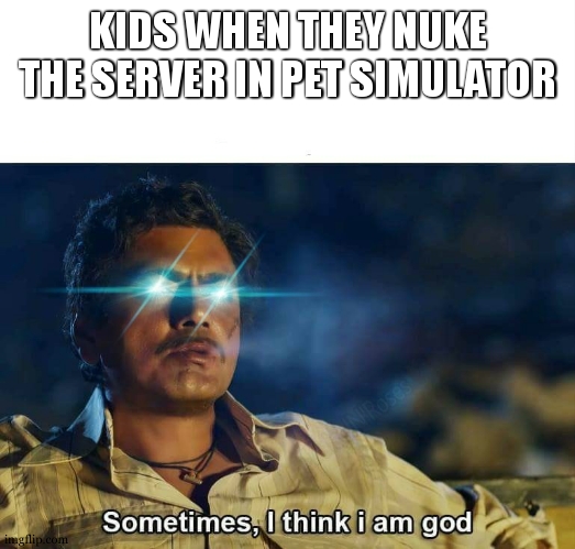 what did it do tho | KIDS WHEN THEY NUKE THE SERVER IN PET SIMULATOR | image tagged in sometimes i think i am god | made w/ Imgflip meme maker