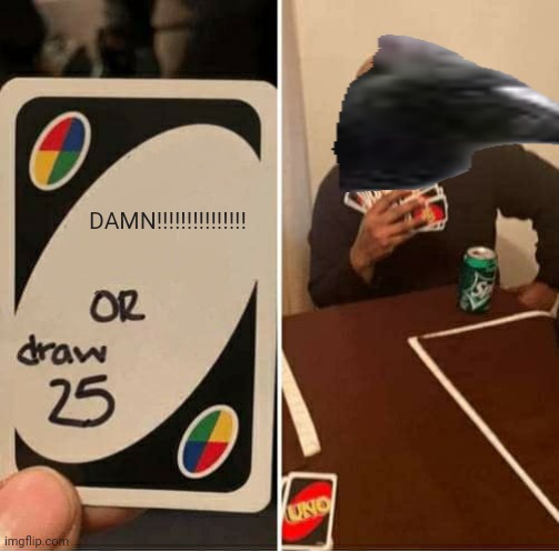 UNO Draw 25 Cards | DAMN!!!!!!!!!!!!!!! | image tagged in memes,uno draw 25 cards | made w/ Imgflip meme maker