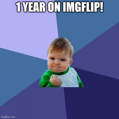 missed it by a bit tho :/ | 1 YEAR ON IMGFLIP! | image tagged in memes,success kid | made w/ Imgflip meme maker