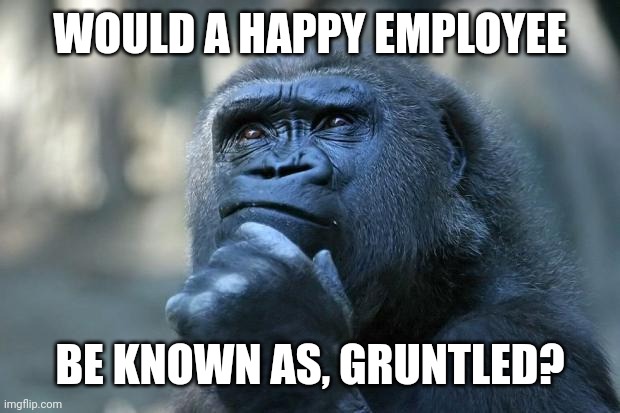 Deep Thoughts | WOULD A HAPPY EMPLOYEE; BE KNOWN AS, GRUNTLED? | image tagged in deep thoughts | made w/ Imgflip meme maker