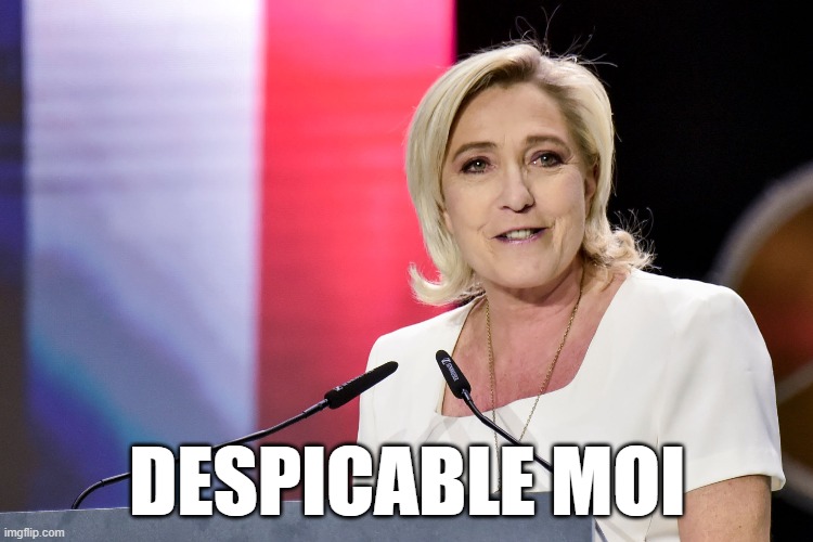 Despicable Marine Le Pen | DESPICABLE MOI | image tagged in marine le pen,france,right-winger,popular front | made w/ Imgflip meme maker