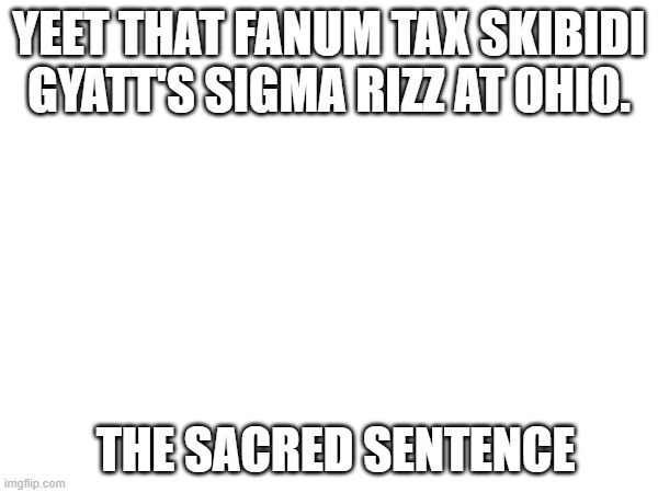 YEET THAT FANUM TAX SKIBIDI GYATT'S SIGMA RIZZ AT OHIO. THE SACRED SENTENCE | made w/ Imgflip meme maker