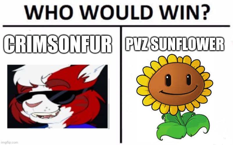 Would Will Win???? | CRIMSONFUR; PVZ SUNFLOWER | image tagged in memes,who would win | made w/ Imgflip meme maker