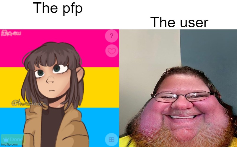 What your pfp says about you part 1 | The pfp; The user | made w/ Imgflip meme maker