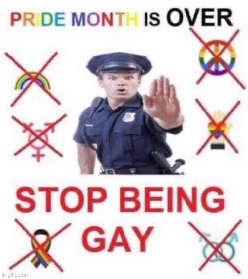 PRIDE MONTH IS OVER. ANY LGBTQ ACTS WILL BR ILLEGAL UNTIL SUNDAY JUNE 1ST, 2025. | image tagged in pride month is over | made w/ Imgflip meme maker