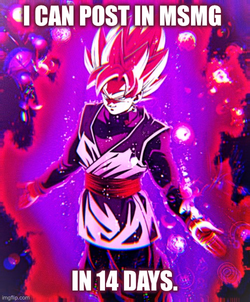Count them down or else | I CAN POST IN MSMG; IN 14 DAYS. | image tagged in goku black there is no longer _ improved | made w/ Imgflip meme maker