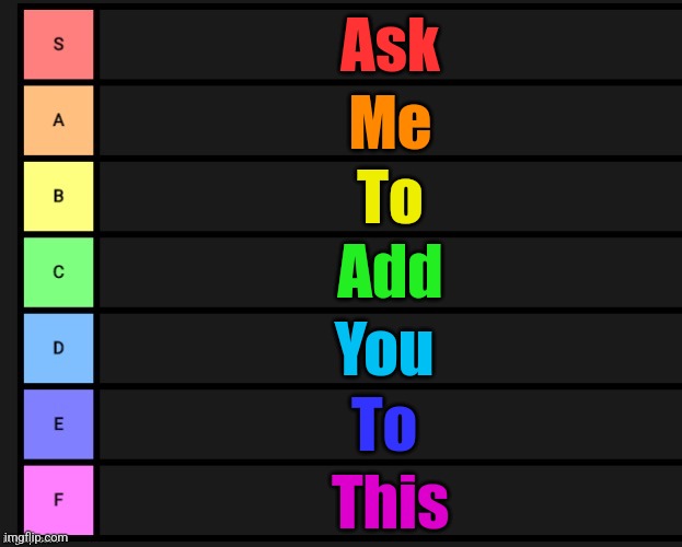 Tier List | Ask; Me; To; Add; You; To; This | image tagged in tier list | made w/ Imgflip meme maker