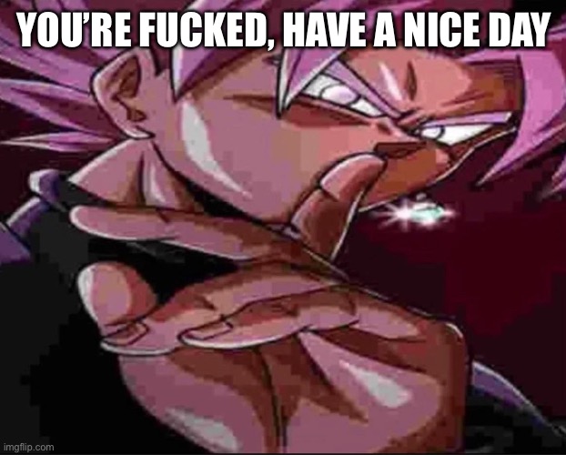 Goku Black shh | YOU’RE FUCKED, HAVE A NICE DAY | image tagged in goku black shh | made w/ Imgflip meme maker