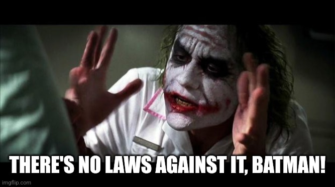 No one BATS an eye | THERE'S NO LAWS AGAINST IT, BATMAN! | image tagged in no one bats an eye | made w/ Imgflip meme maker