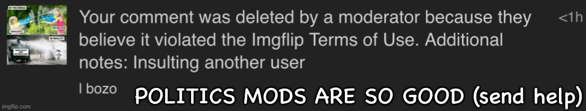 POLITICS MODS ARE SO GOOD (send help) | made w/ Imgflip meme maker