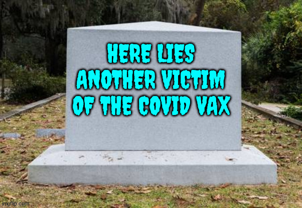 Gravestone | HERE LIES ANOTHER VICTIM OF THE COVID VAX | image tagged in gravestone | made w/ Imgflip meme maker