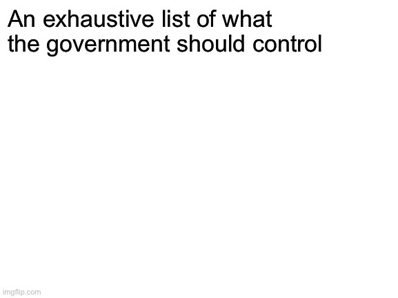 Blank White Template | An exhaustive list of what the government should control | image tagged in blank white template | made w/ Imgflip meme maker