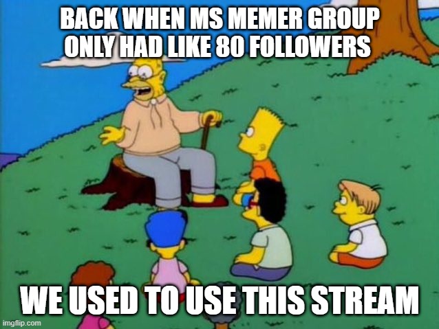 Back in my day | BACK WHEN MS MEMER GROUP ONLY HAD LIKE 80 FOLLOWERS; WE USED TO USE THIS STREAM | image tagged in back in my day | made w/ Imgflip meme maker