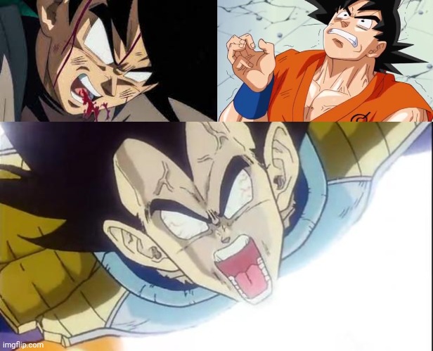 image tagged in goku black,goku in pain,vegeta rage namek saga | made w/ Imgflip meme maker